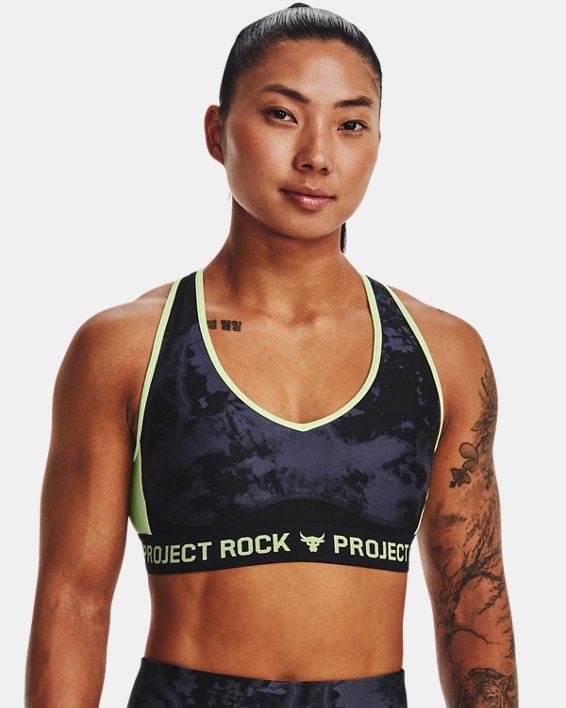 Women's Project Rock Crossback Printed Sports Bra in Black image number 0